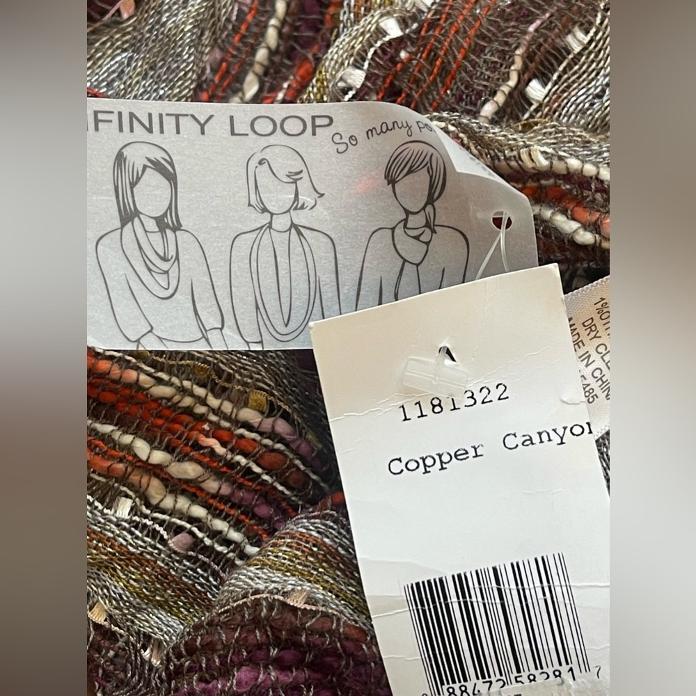 Neutral Taupe Infinity Scarf with Rust and Gold Accents - Picture 5 of 8